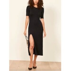 REFORMATION Jeans Olympia Short Sleeve Side Slit Midi Dress